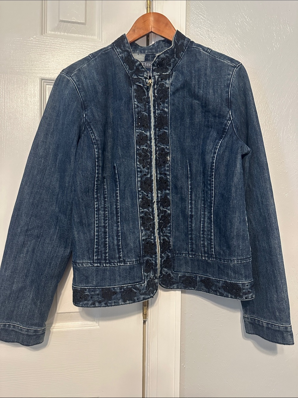 Baccini Dark Blue Denim Jacket with Velvet Trim